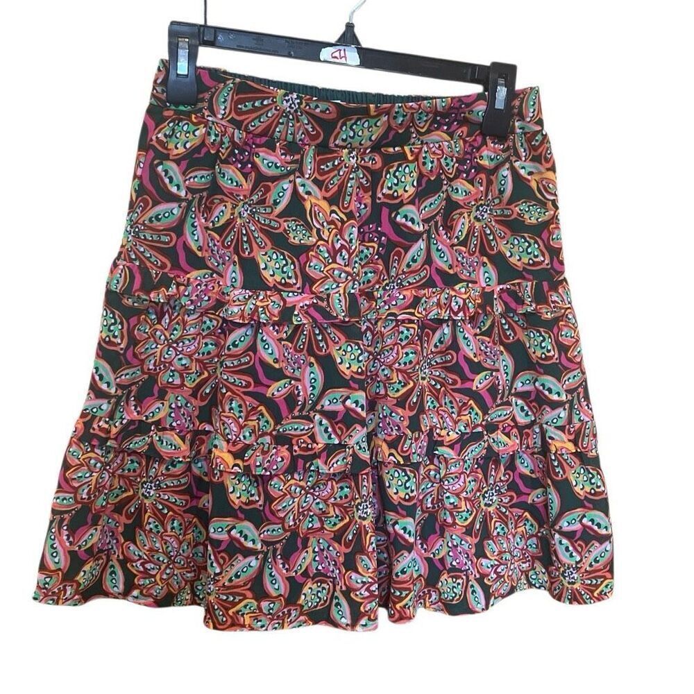 J. Crew Paisley Floral Colorful Printed Flowy Tiered Skirt Knee Length XS #778